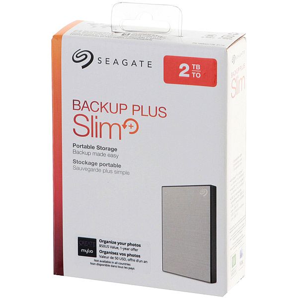 Внешний диск Segate Backup Plus Slim, USB 3.0, 2 Тб, серебристый