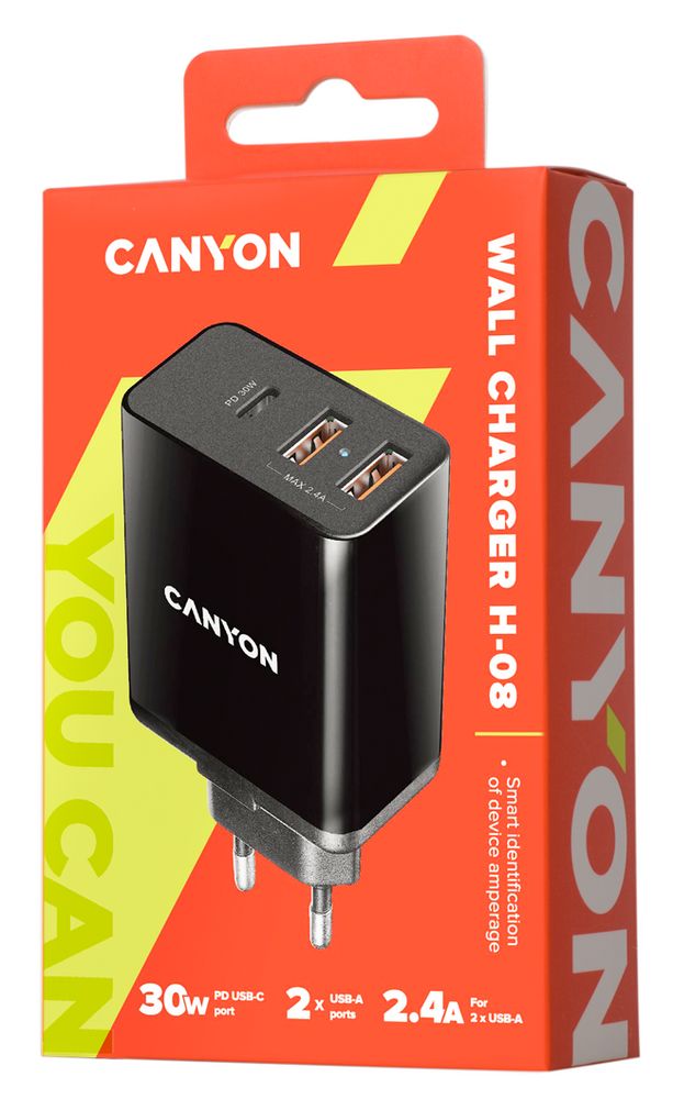 Сетевое зарядное устройство Canyon H-08 PD с разъемом Type-C, черное